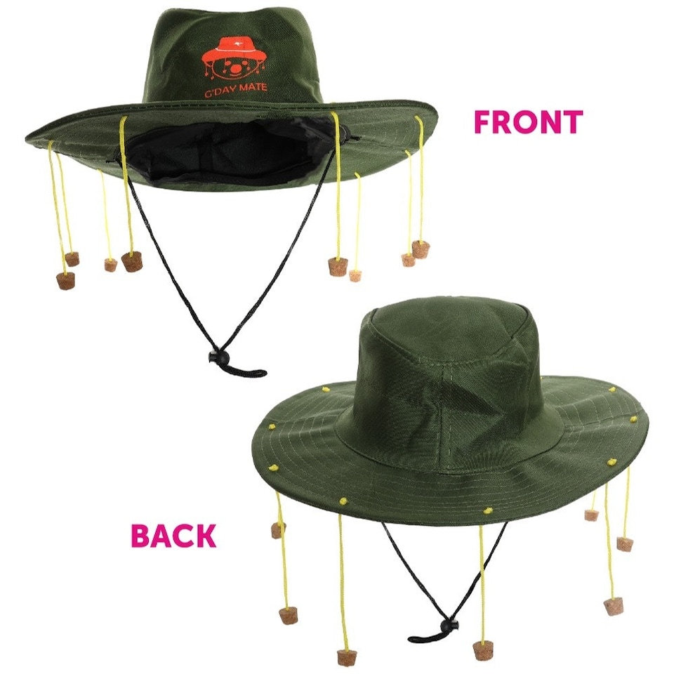image 1 of Pack of 12 Australian Crocodile Hunter Cork Hat with Koala Print Brown | One Size