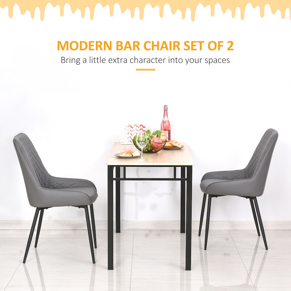 image 1 of HOMCOM Set Of 2 Quilted PU Leather Dining Chairs with Metal Frame 4 Legs Foot Caps Home Seating Modern Stylish Executive Grey
