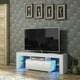 image 2 of TV Unit 130cm White Gloss Door White Matt Body with Glass Shelves Free LED | White | One Size | 1