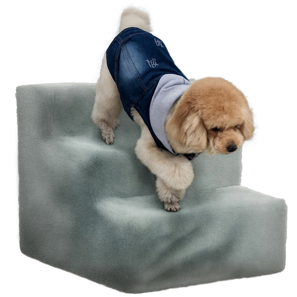 image 1 of PawHut Three-Step Portable Dog Stairs with Washable Plush Cover, for Small Pets