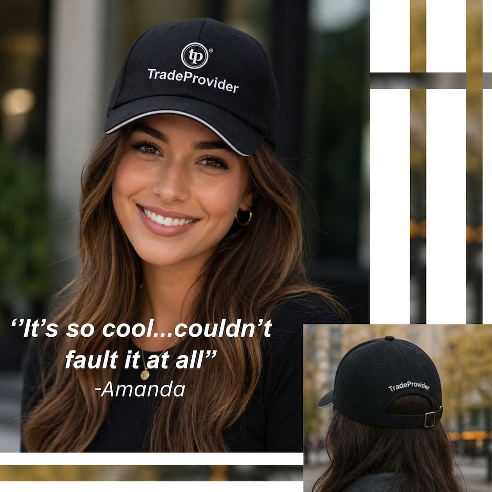 image 1 of TradeProvider Premium Adjustable Baseball Cap, Curved Peak with Contrast Pipping for Men & Women (Black)