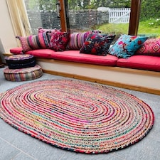 MISHRAN Oval Rug Braid Hand Woven with Recycled Fabric - Jute - L60 x W180 Multi