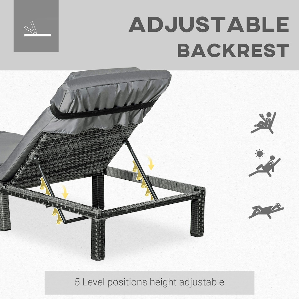 image 1 of Outsunny Reclining Sun Lounger - Grey