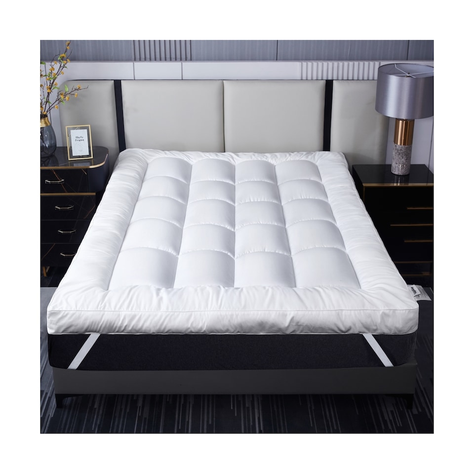 image 1 of Ezysleep 4 Inch Thick Super Soft Microfibre Mattress Topper Deep Fill Comfort | White