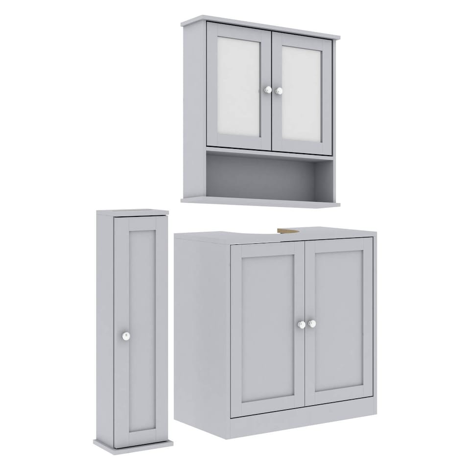 image 1 of 3 Piece Bathroom Furniture Set - Under Sink Cabinet, Mirror Cabinet & Toilet Paper Dispenser | Grey | 0 x 0 x 0 | 1