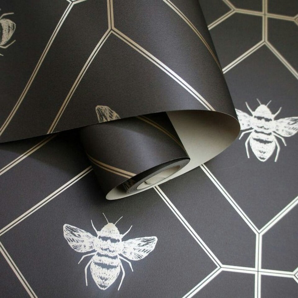 image 1 of Holden Décor Bee Wallpaper - Charcoal - One Size | Black