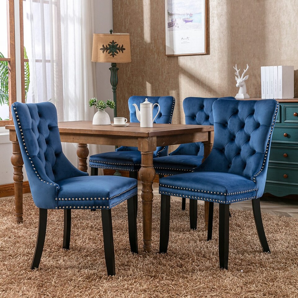 image 1 of Romsey Set of 2 Modern Velvet Dining Chairs with Knocker Ring