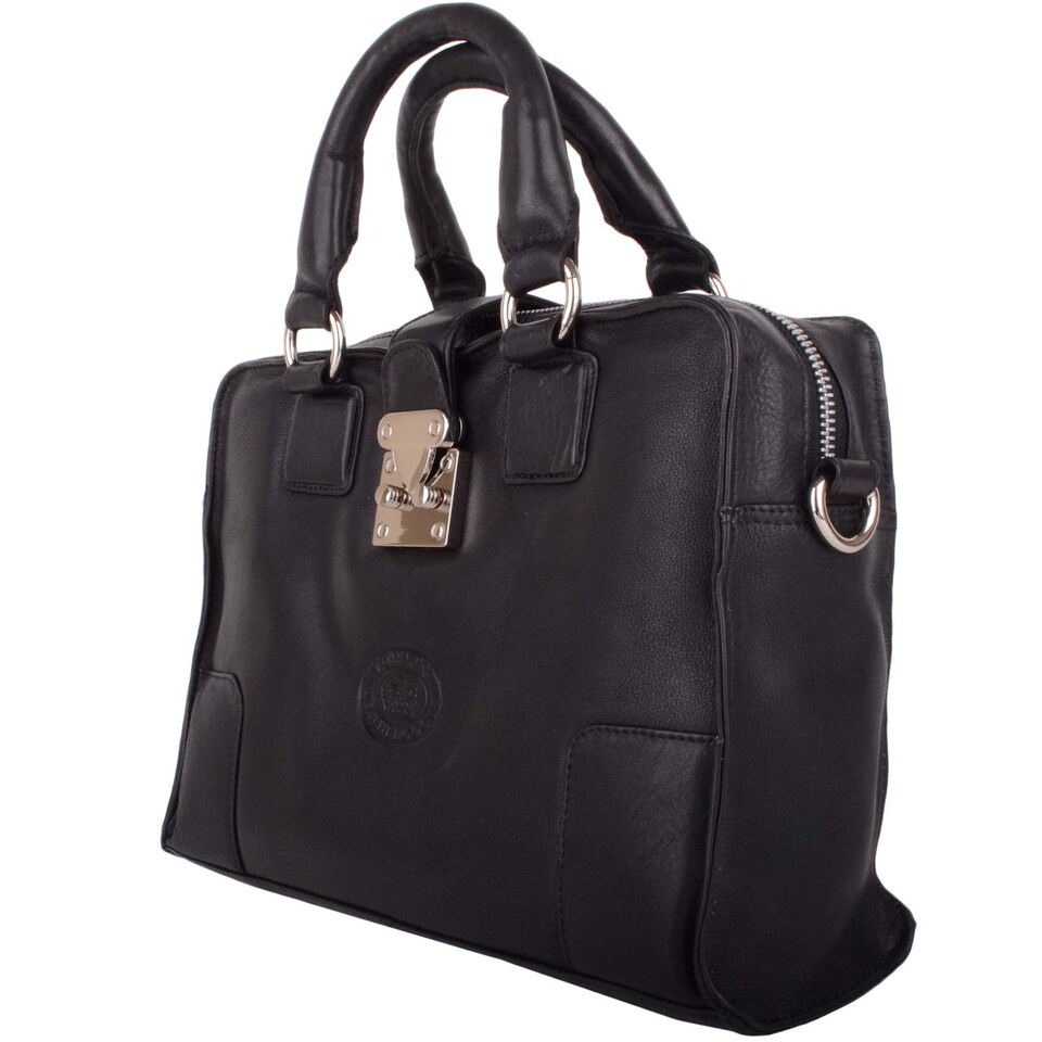 image 1 of London Leathergoods Womens Soft Premium Leather Hand Bag / Shoulder Bag with Detachable Strap | Black | Black