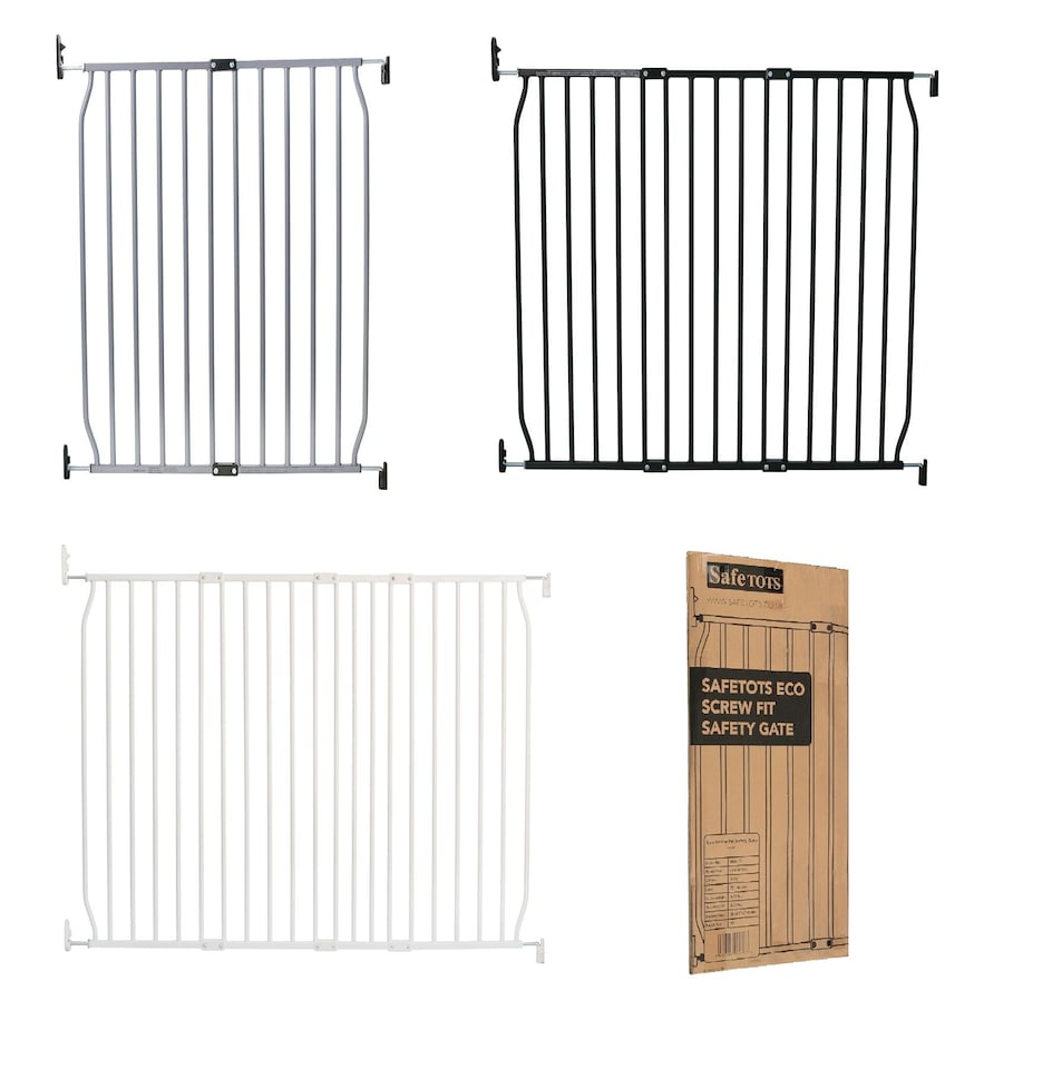 image 1 of Safetots Extra Tall Eco Screw Fit Baby Gate, White, 70cm - 80cm, Extra Tall Gate 100cm in Height, Stair Gate for Baby