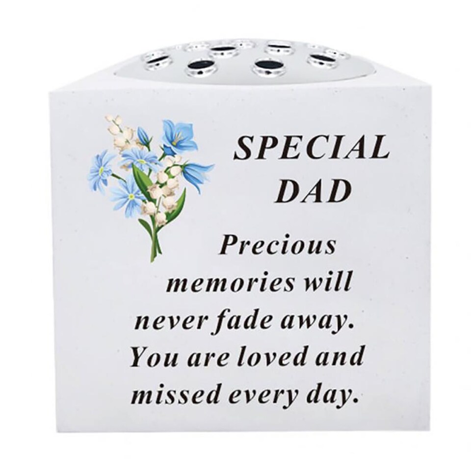 image 1 of Dad Grave Side Vase Floral Resin Bowl With Chrome Lid Fresh Artificial Flowers Funeral Decoration
