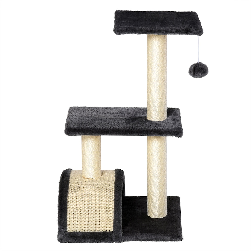 image 1 of PawHut Cat Tree Tower with Sisal Scratch Post, Arc Perch, 72cm, Smoky Grey