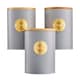 image 1 of Cooks Professional 3 Piece Ribbed Tea, Coffee, & Sugar Cannisters with Bamboo Lids | Grey | Grey & Gold