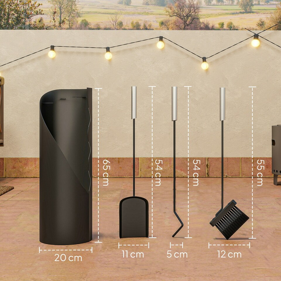 image 1 of Outsunny 4 PCS Fireplace Companion Set, Metal Fireside Companion Set, Black