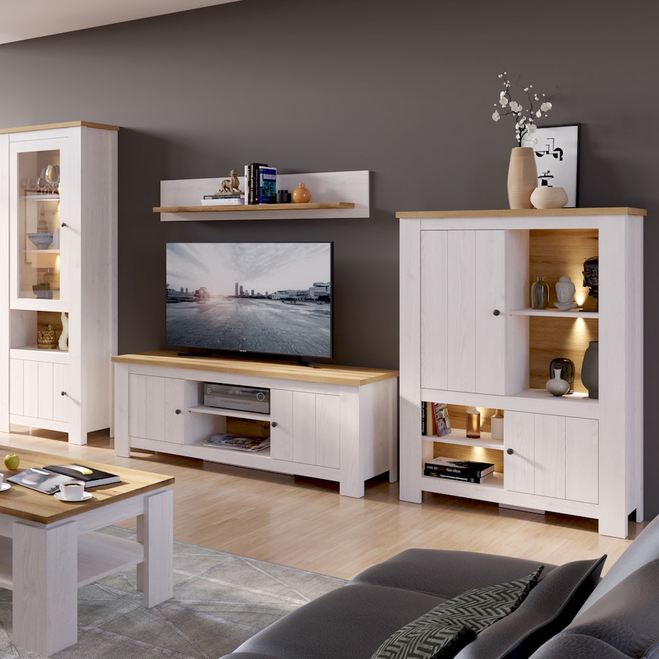 image 1 of Celesto 2 Door TV Unit in White and Oak (154cm)