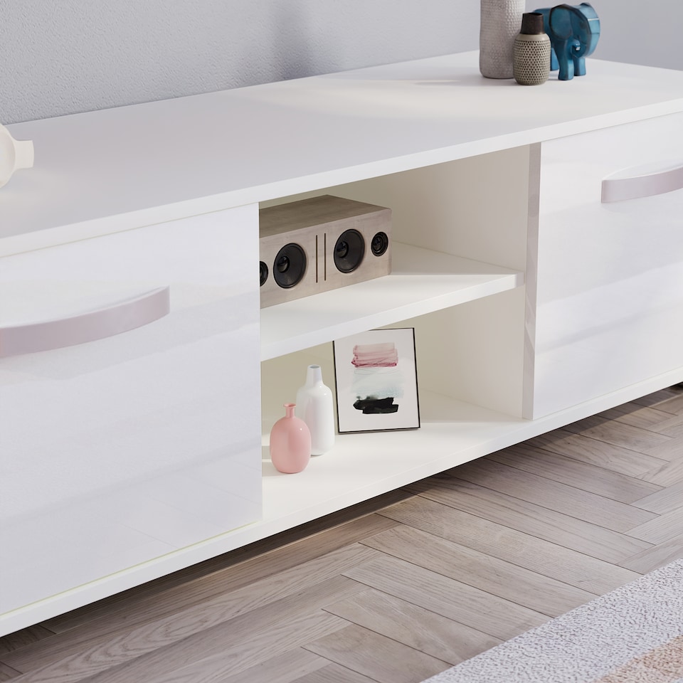 image 1 of Vida Designs Cosmo 2 Door TV Unit Entertainment Stand, 120cm, White | White | 1