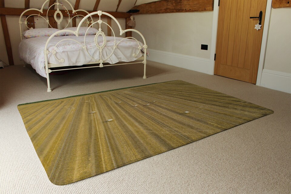 image 1 of Straw Bales Of Wheat Lying On Harvested Field Designer Rug | Multi