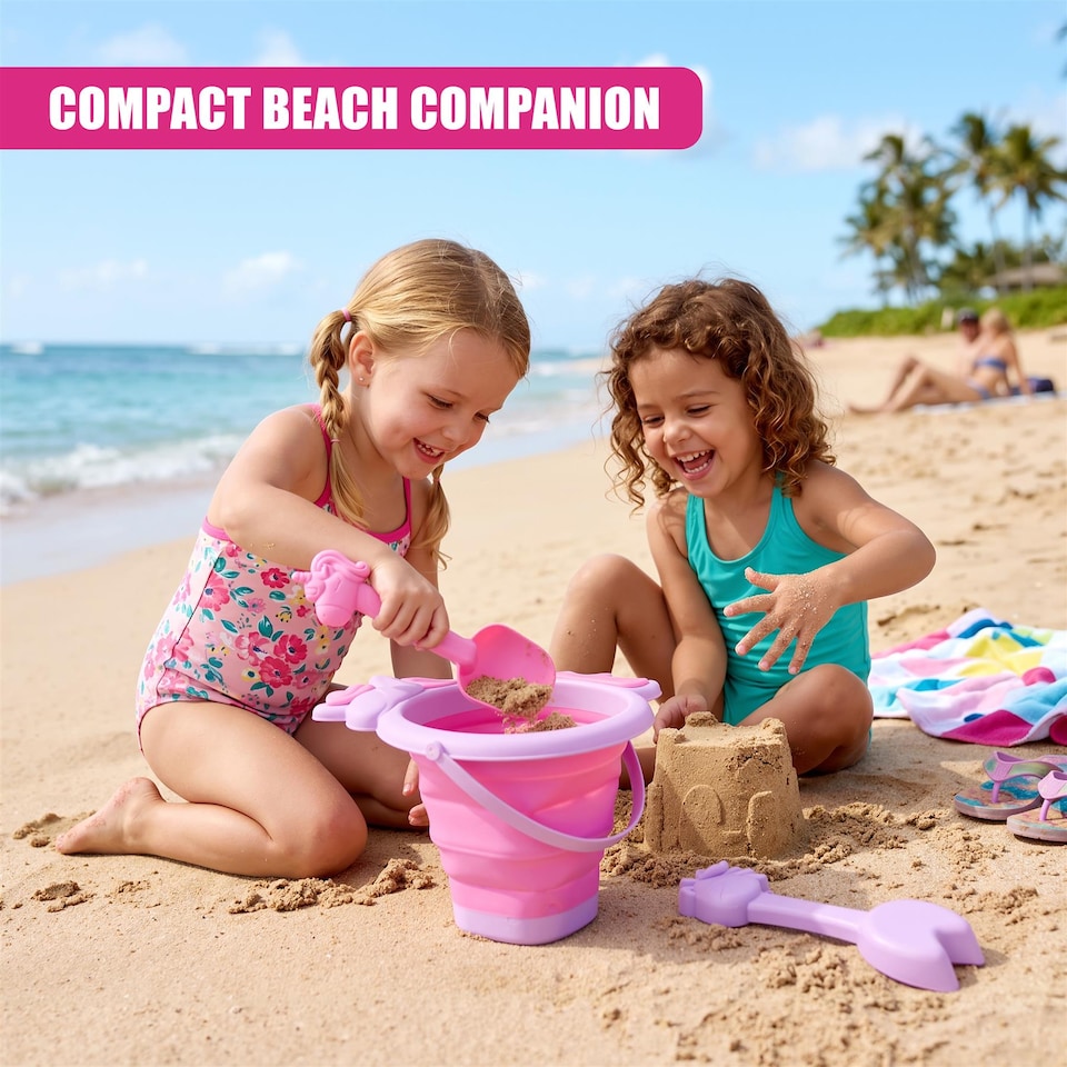 image 1 of The Magic Toy Shop Unicorn Sand Pit Kit Collapsible Beach Bucket and Spade Set