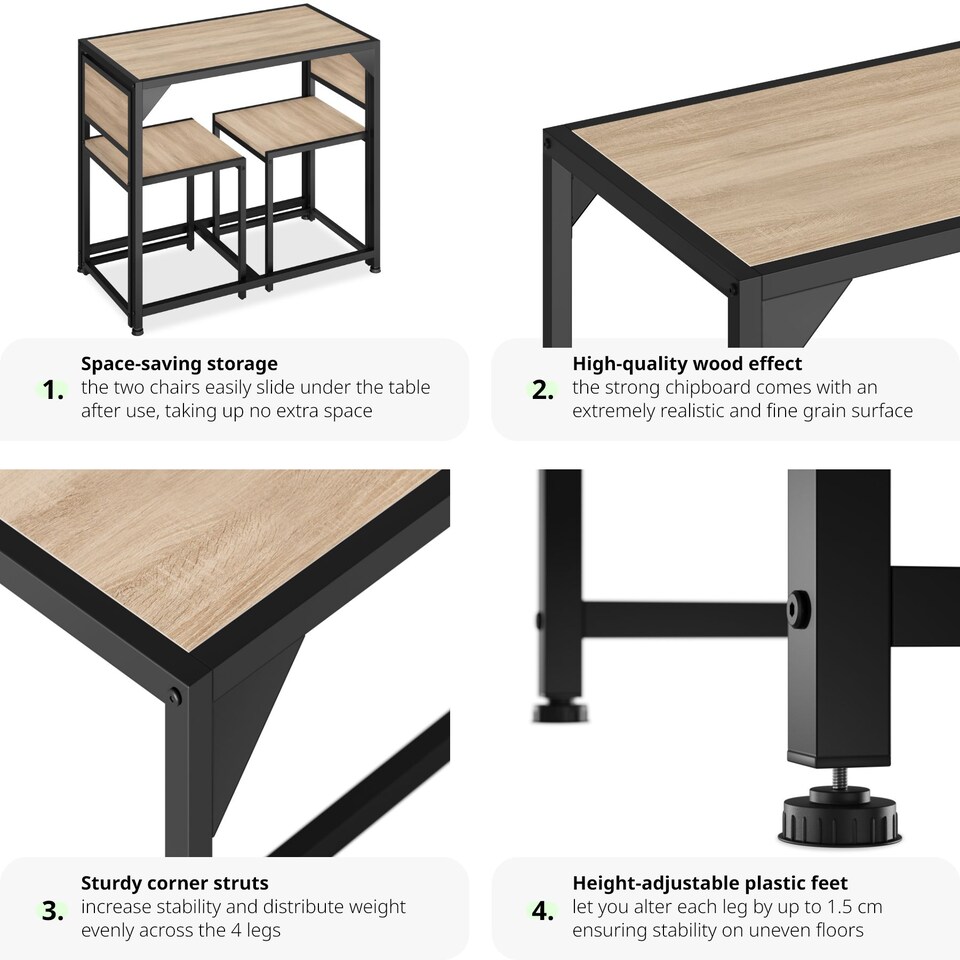 image 1 of Dining Table and Chairs Milton - 3-piece set | Brown | industrial wood light, oak Sonoma | 1