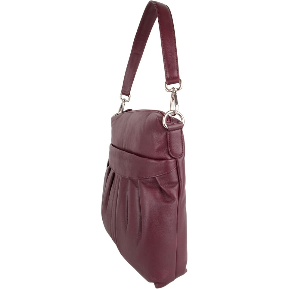 image 1 of Soft Leather Ruched Detail Detachable Strap Cross Body Shoulder Bag Red | Merlot