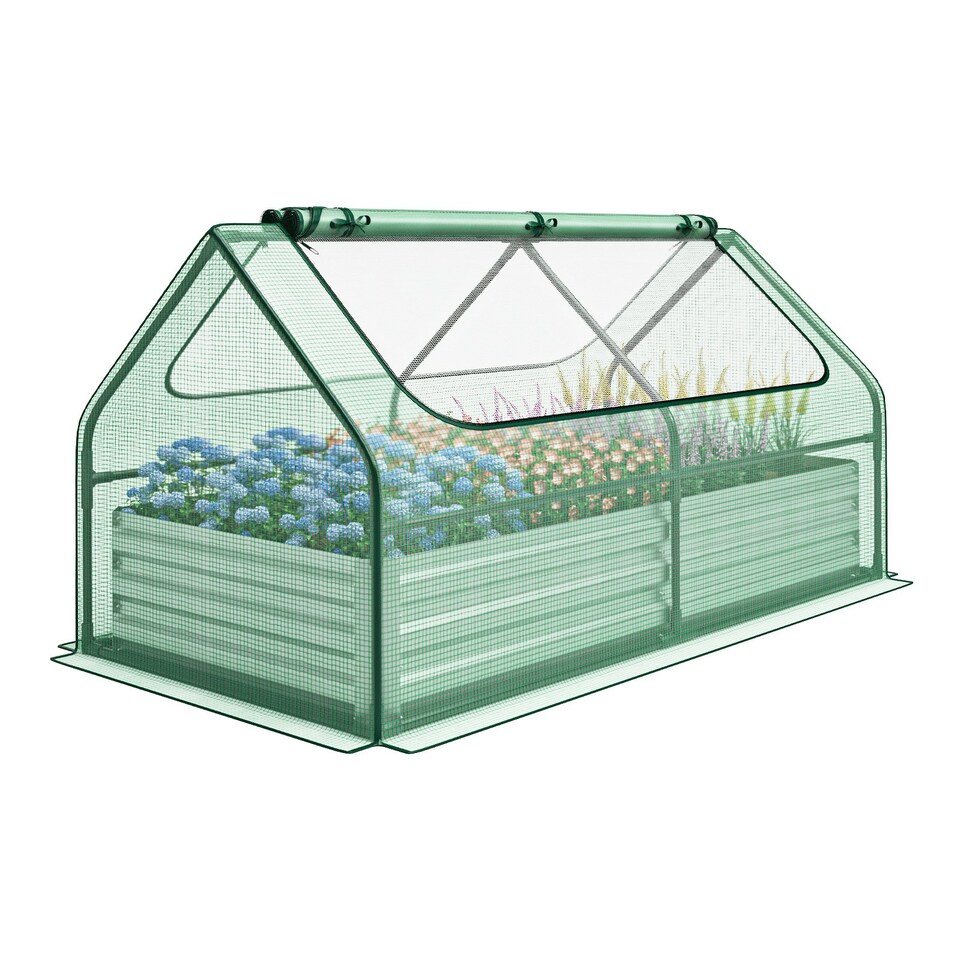 image 1 of COSTWAY Raised Garden Bed with Greenhouse Cover Silver