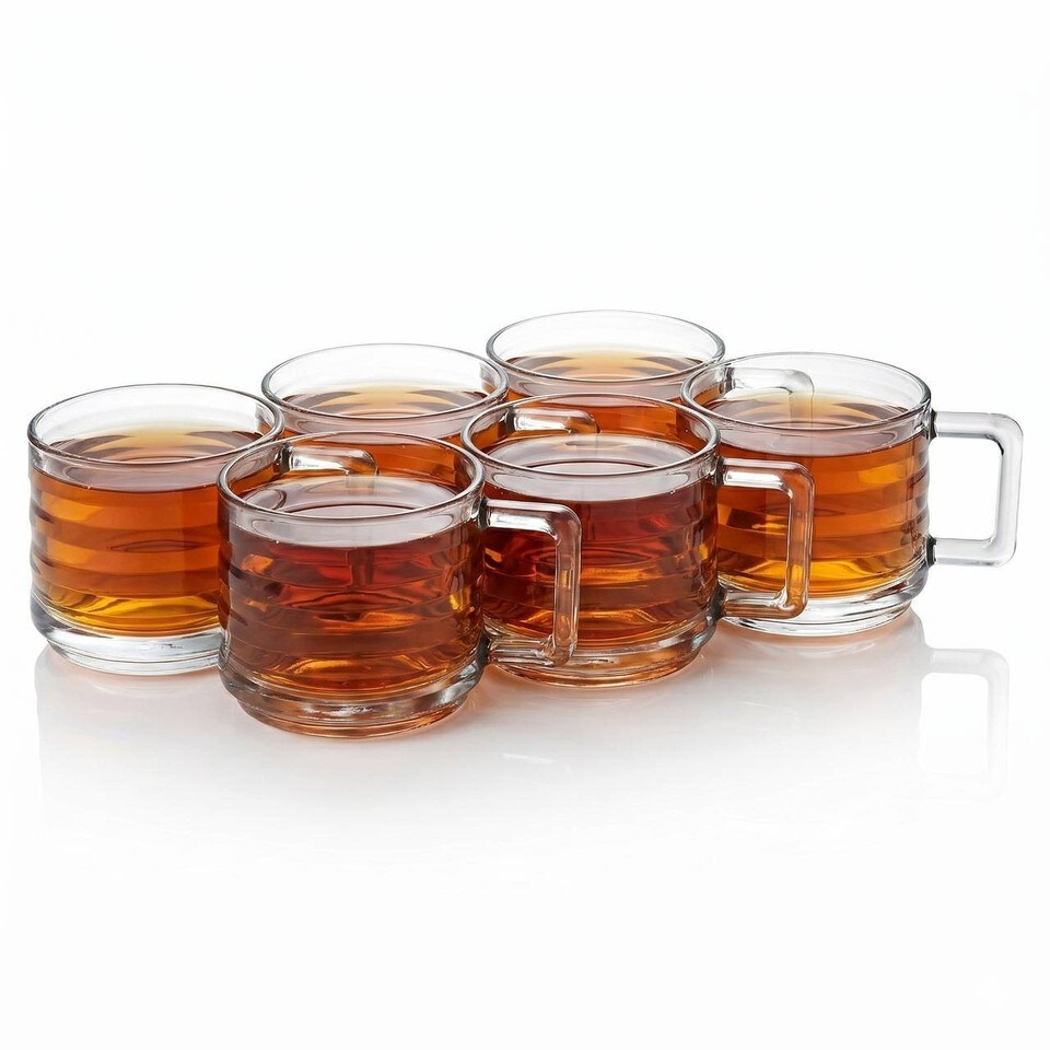 image 1 of 250ml Mugs Modern Clear Glass Tea Coffee Cups Hot Drinks Latte Glasses Set of 12