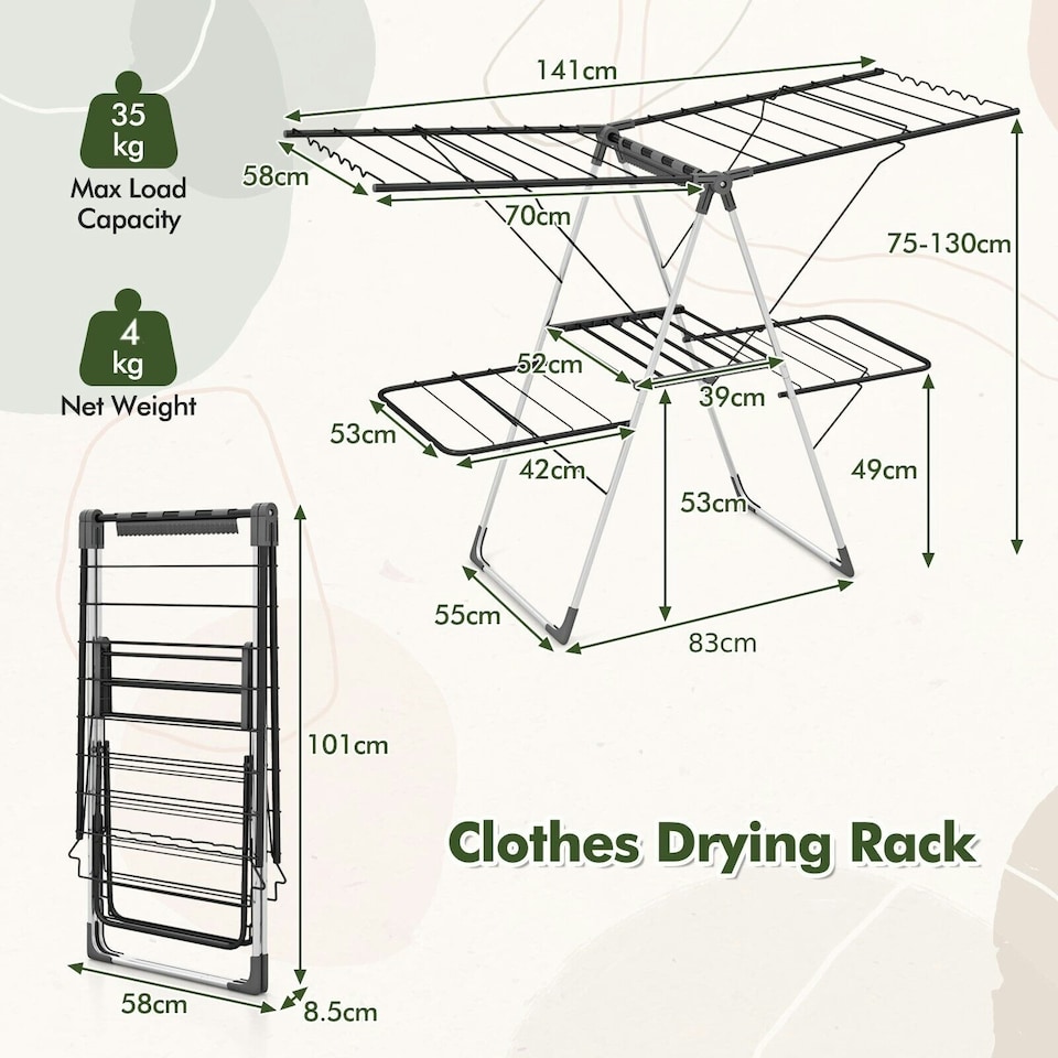image 1 of COSTWAY 2-Tier Clothes Drying Rack Clothing Laundry Rack