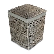 Large Antique Wash Square Laundry Basket with Grey Sage Lining | Grey | Grey