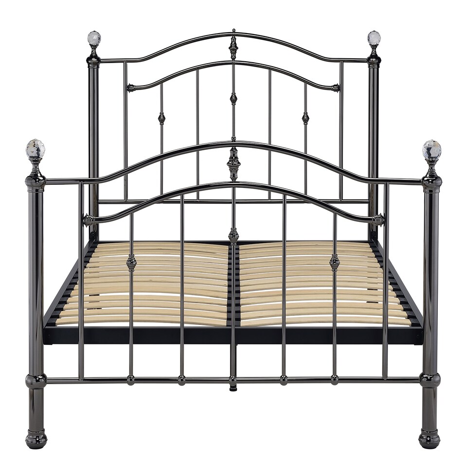 image 1 of 5ft King Size Black nickel, crystal ball and black nickel traditional metal bed frame bedstead, victorian, antique, ornate