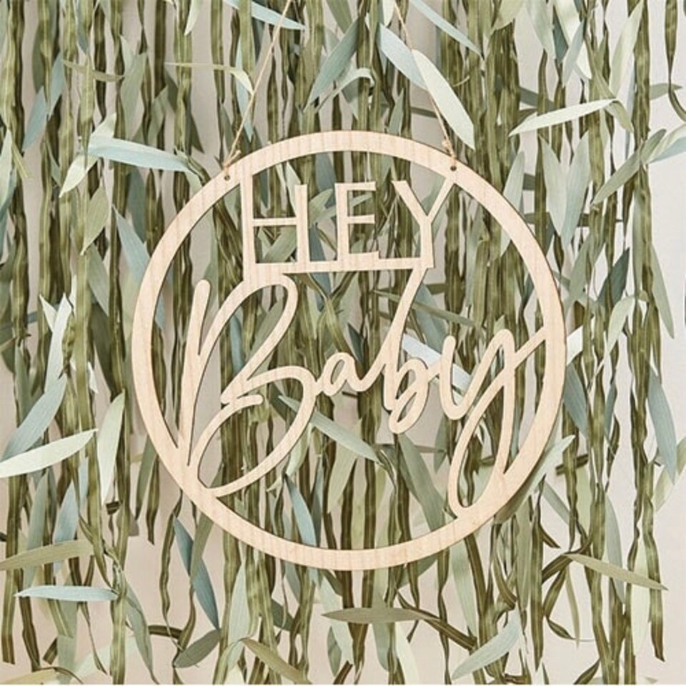 image 1 of Botanical Hey Baby Wooden Sign Hanging Decoration 36cm