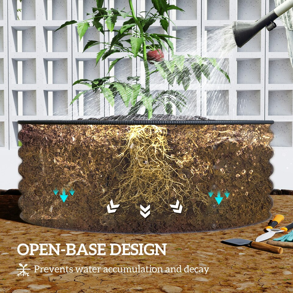 image 1 of Outsunny Galvanised Planter with Gloves, 120 x 120 x 43cm, Dark Grey 