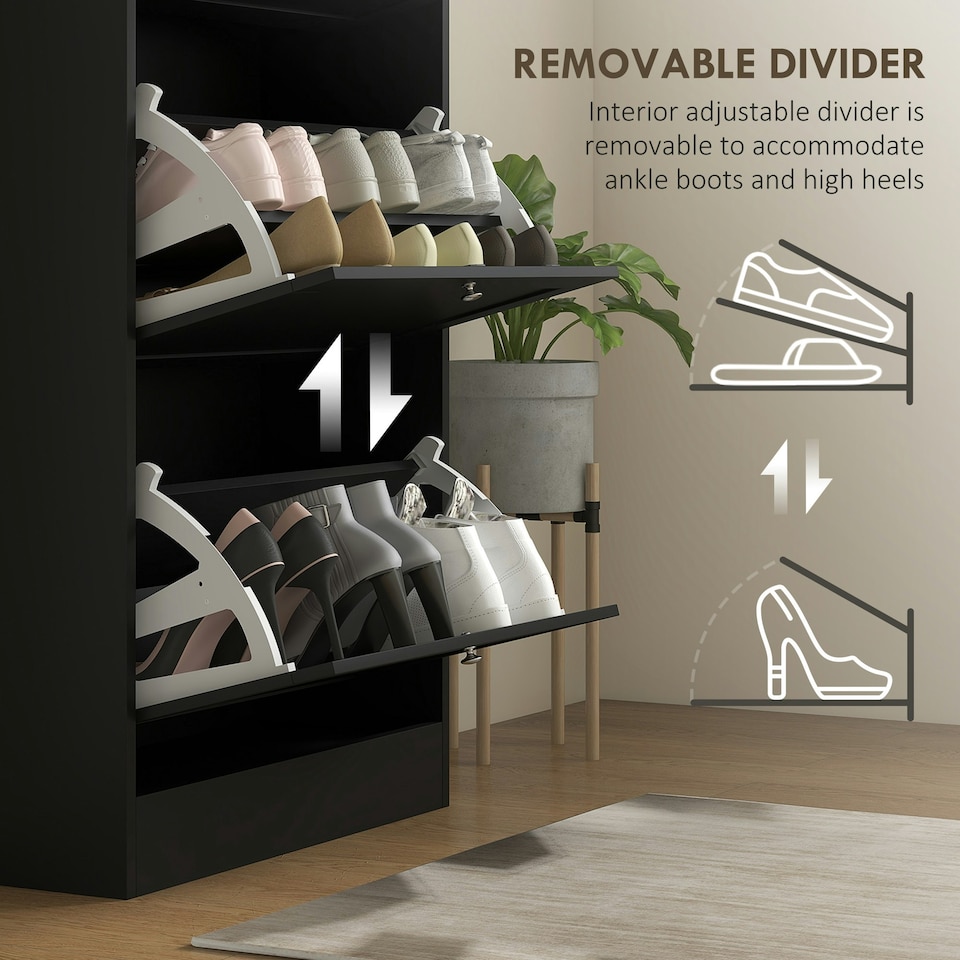 image 1 of HOMCOM Narrow Shoe Cabinet with 3 Flip Drawers for 18 Pairs of Shoes Black Black