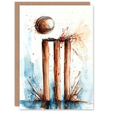 Cricket Ball and Wicket Watercolour Painting Sport Greeting Card
