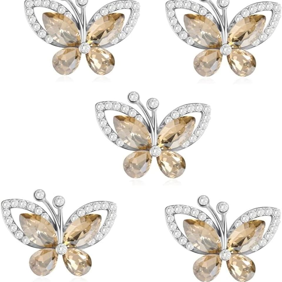 Pack of 5 Amber Crystal Butterfly Embellishments - Amber