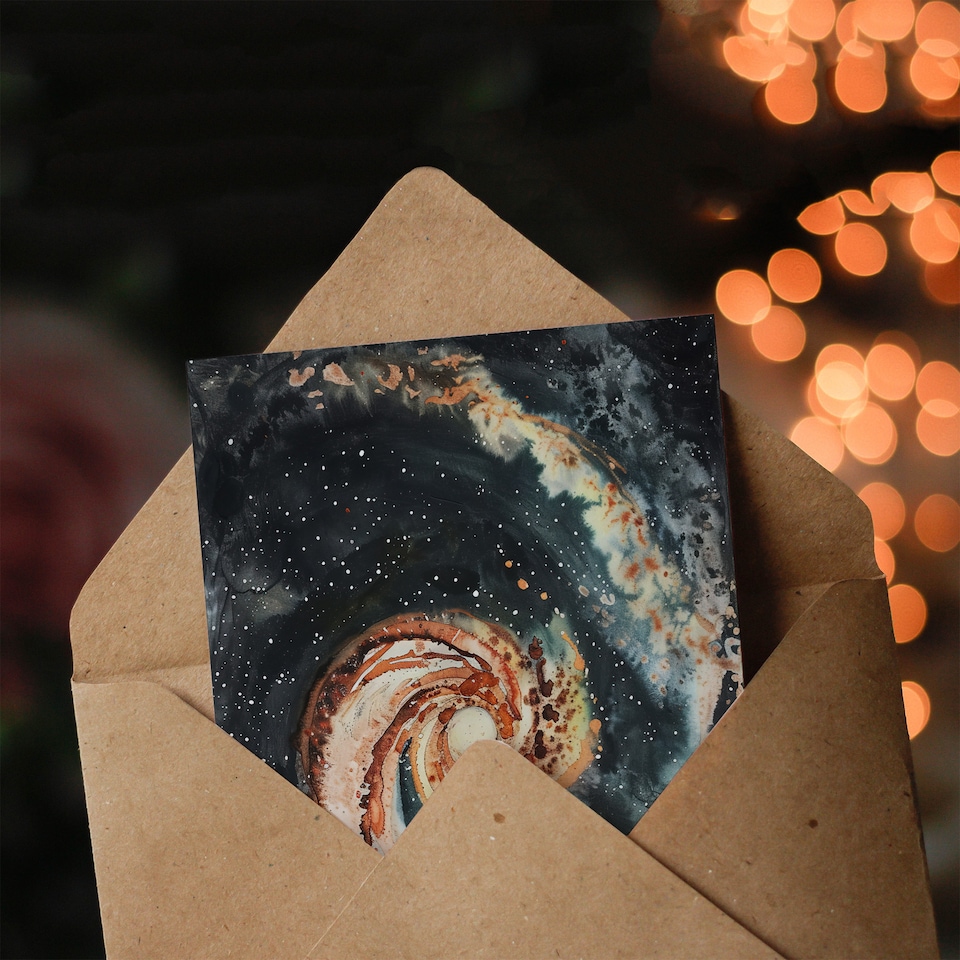 image 1 of Greeting Card Space Whirlpool Spiral Galaxy M51 Watercolour Birthday