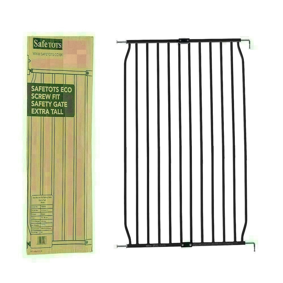 image 1 of Safetots Extra Tall Eco Screw Fit Baby Gate, Black, 70cm - 80cm, Extra Tall Gate 100cm in Height, Stair Gate for Baby
