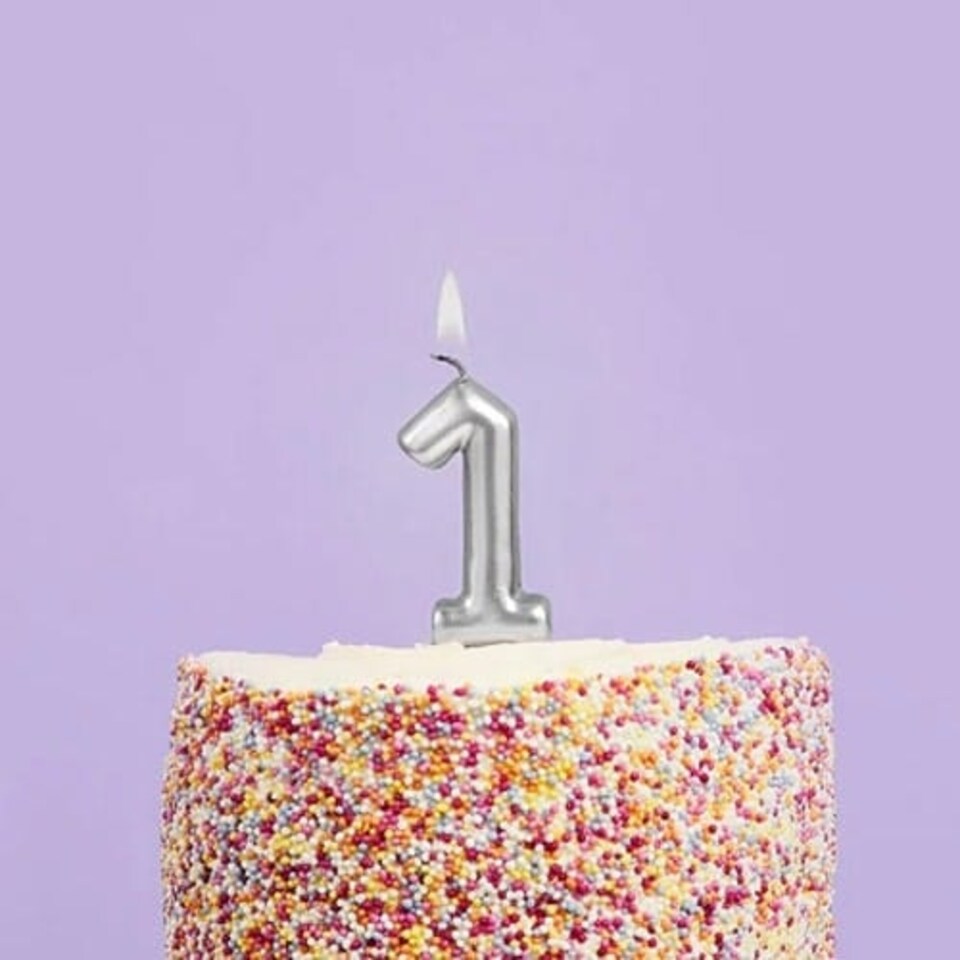 image 1 of Metallic Silver Number 1 Shaped Candle