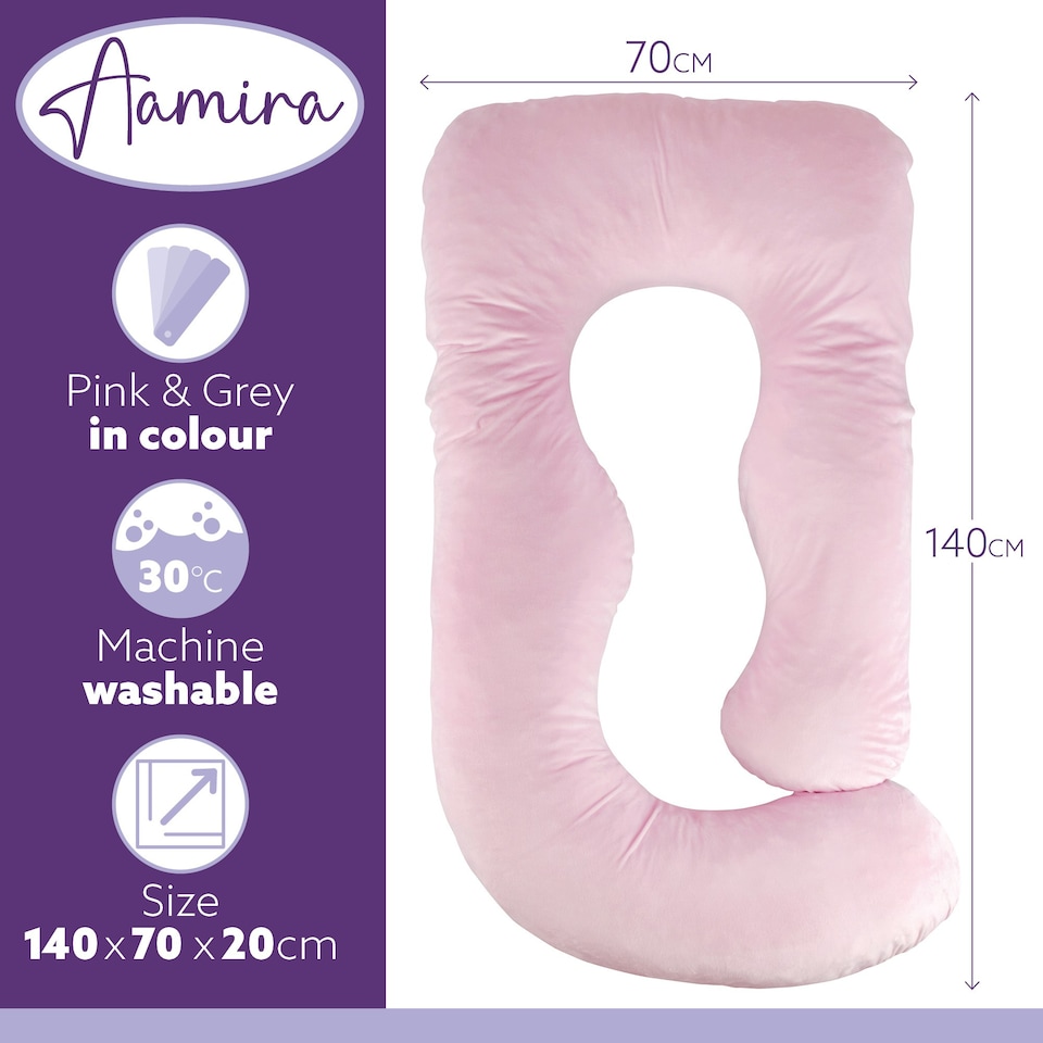 image 1 of Aamira J-Shaped Pregnancy Pillow Memory Foam Maternity Nursing Support Cushion Pink & Dark Grey | Grey | Grey | 140cm | 1