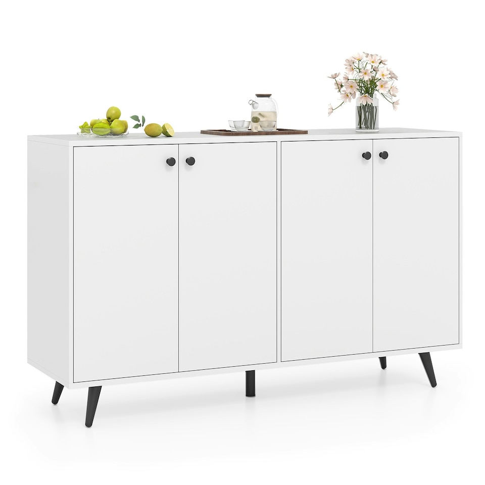 image 1 of COSTWAY Buffet Sideboard Modern 4-Door Storage Cabinet White White