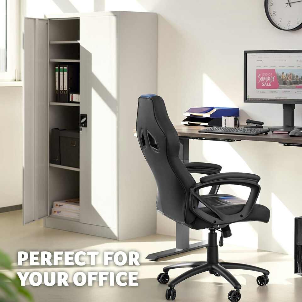 image 1 of Filing Cabinet Blain - 5 height-adjustable shelves, lockable doors Grey