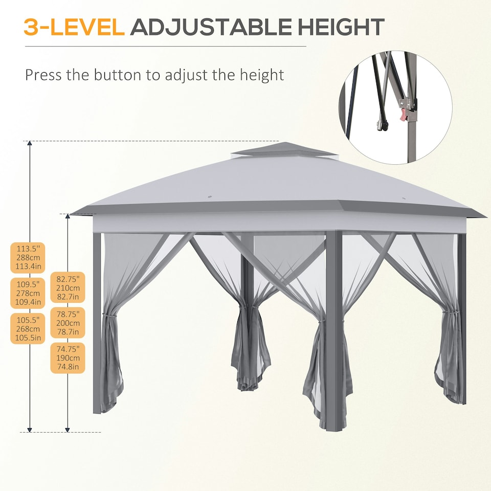 image 1 of Outsunny Pop Up Gazebo Height Adjustable Canopy Tent w/ Carrying Bag, Grey