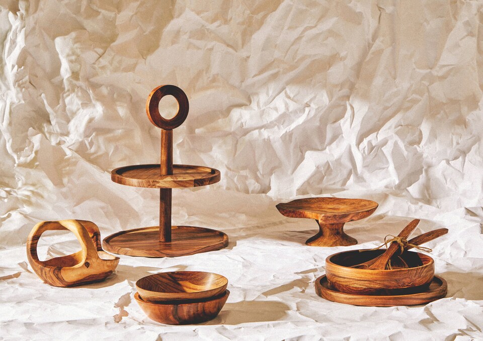 image 1 of Kora Sheesham Wood Two Tier Cake Stand | Brown