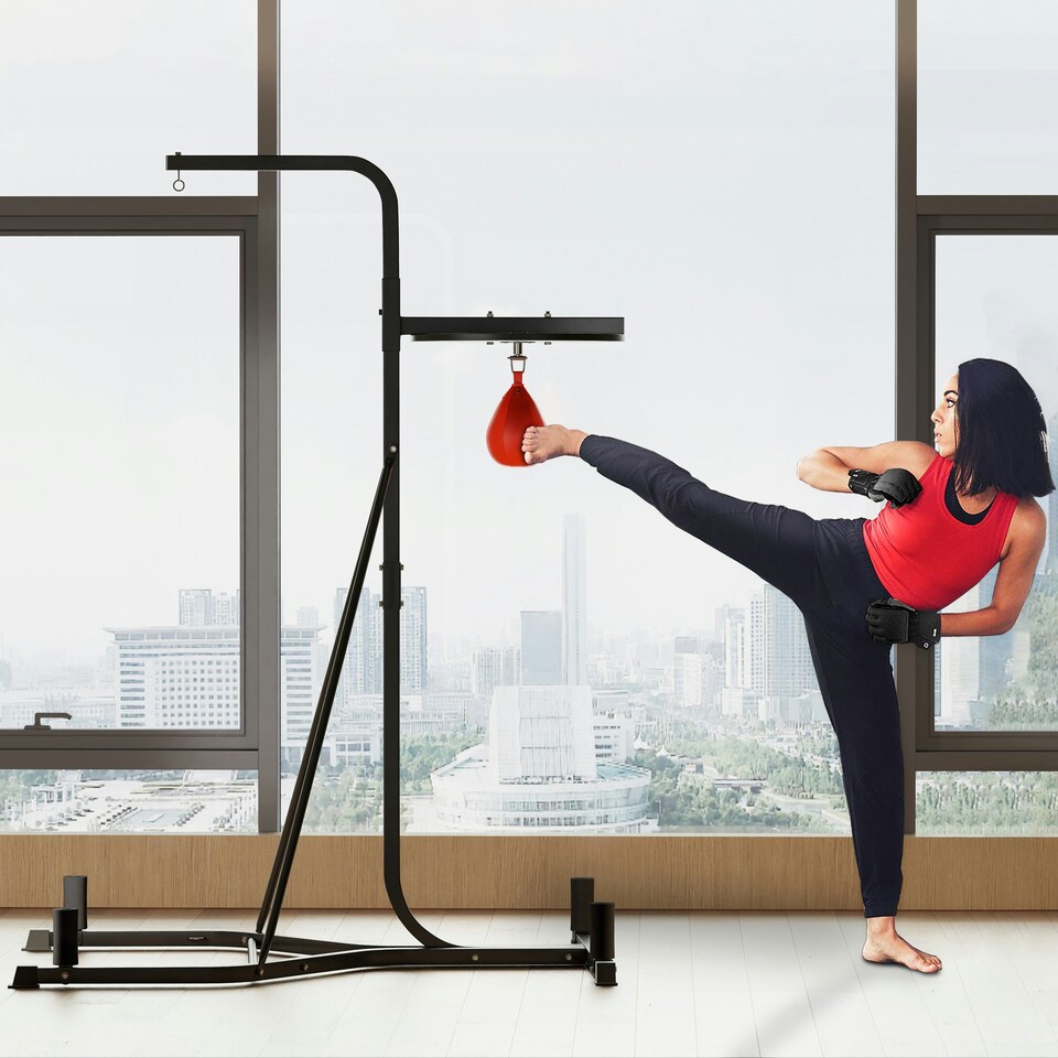 image 1 of HOMCOM Free-Standing Speed Bag Platform, Adjustable Boxing Punch Bag White