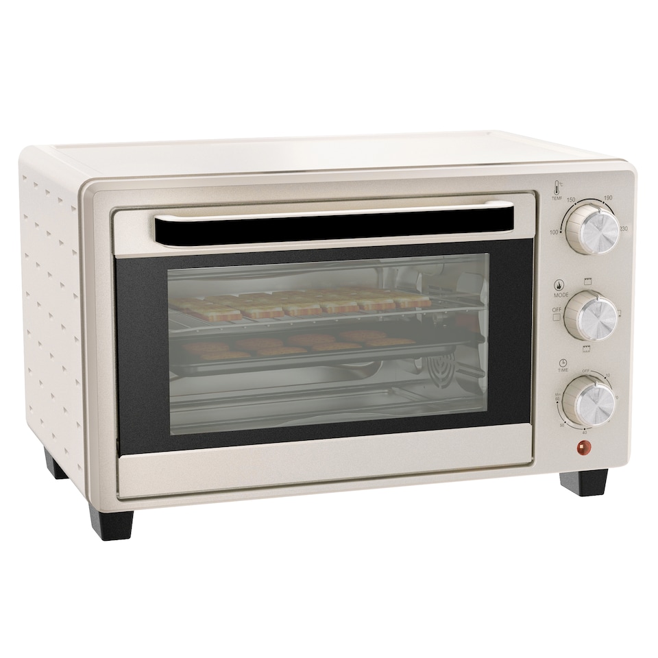 image 1 of HOMCOM Mini Oven, 21L Countertop Electric Grill, Toaster Oven with Adjustable Temperature, Timer, Baking Tray and Wire Rack, 1400W, Cream