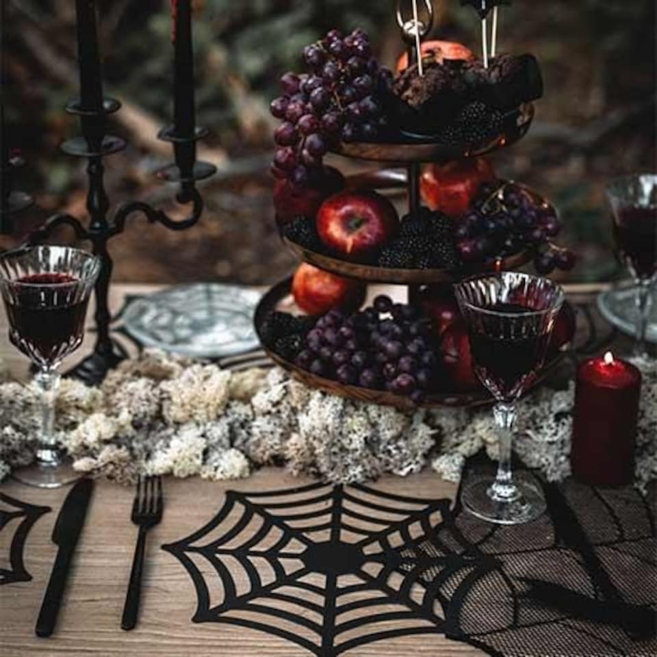 image 1 of Spider Web Black Halloween Paper Table Placemats - Pack of 4 Black
