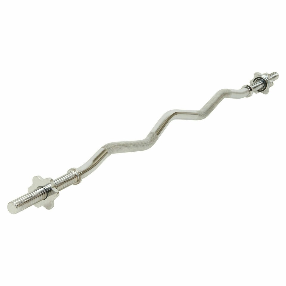 image 1 of Solid EZ Curl Bar 1" Barbell With Spinlock Collars | Chrome