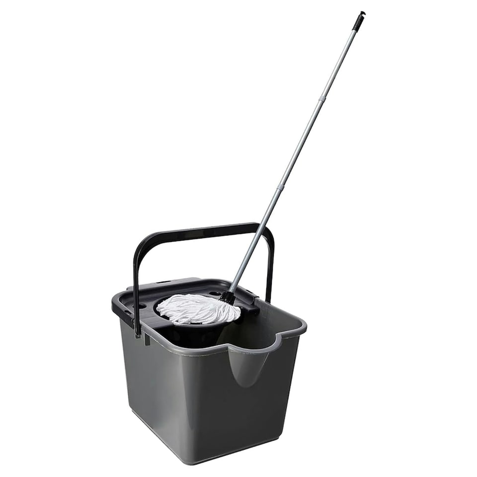 image 1 of 1 x Metallic 12L Mop & Bucket Set For Cleaning Hard Floors Complete With Pouring Lip & Cotton Mop