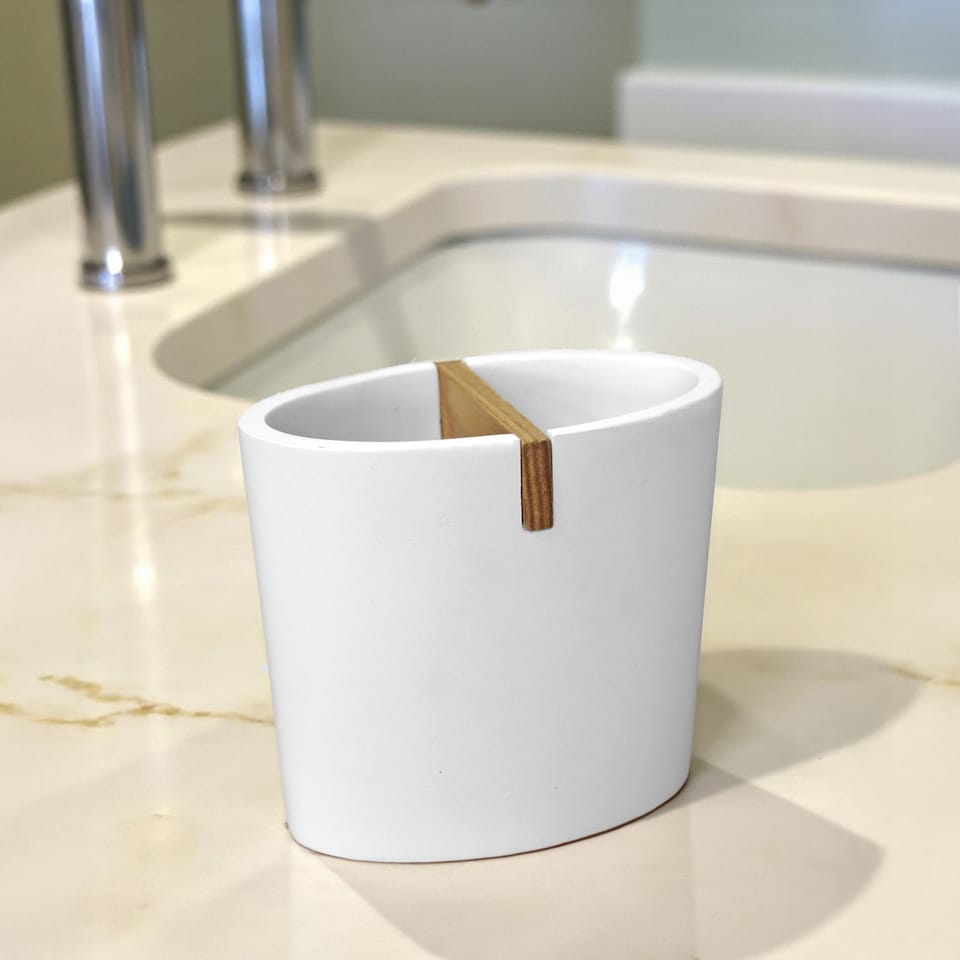 image 1 of Showerdrape Sonata White & Bamboo 4 Piece Bathroom Accessory Set | White | White | 1