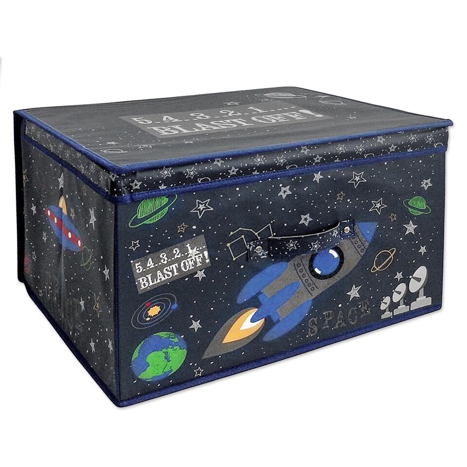 image 1 of The Magic Toy Shop Space Themed Kids Storage Box Large Black Foldable Organizer 50x30x40cm