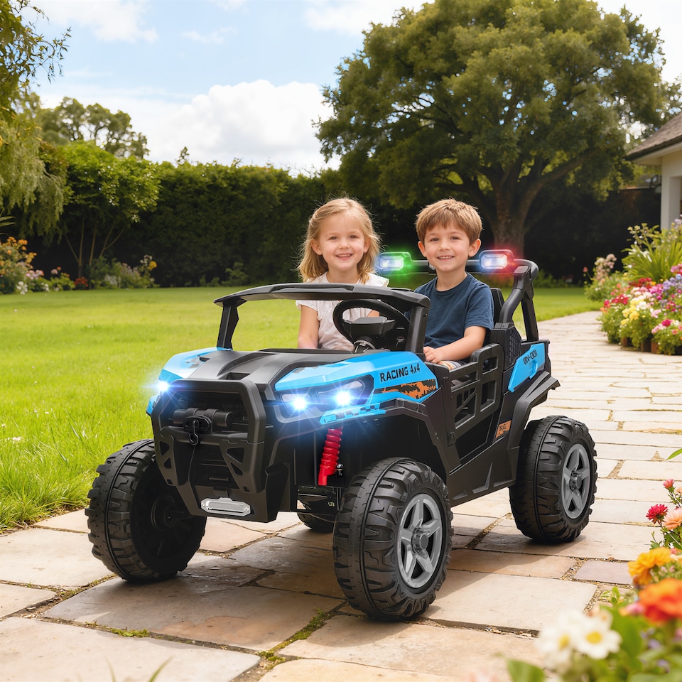image 1 of AIYAPLAY 24V Electric Ride on Car, 2-Seater Electric Car for Kids with Remote Control, Light, Bluetooth, Soft Start, Suspension Spring, 2 Motors Children Ride on Toy UTV Truck | Blue
