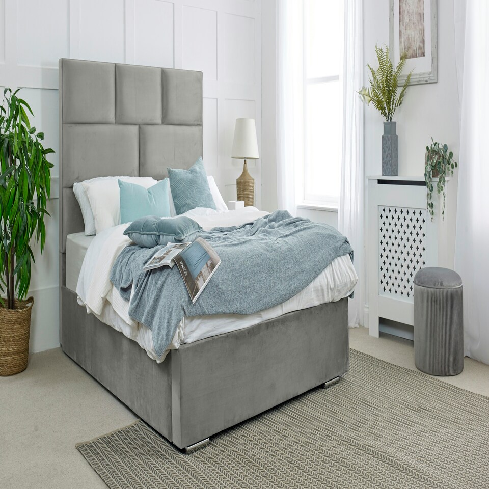 Hampton Plush Double Bed Frame - Silver